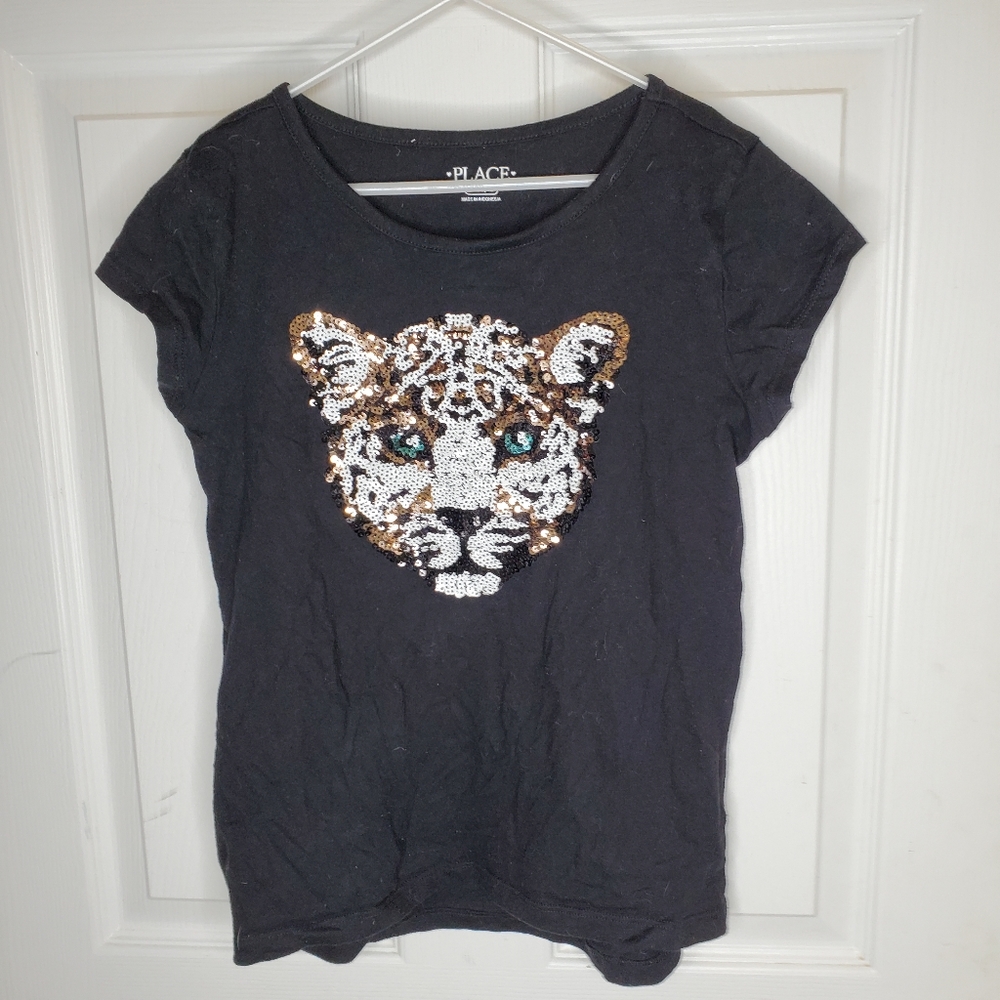 Black Flip Sequin Tiger Girl' Children’s Place Tee